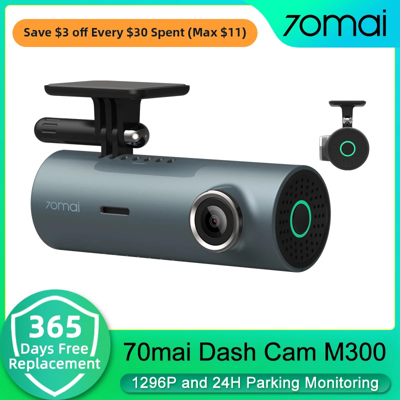  70mai Dash Cam M300, 1296P QHD, Built in WiFi Smart Dash Camera  for Cars, 140° Wide-Angle FOV, WDR, Night Vision, iOS/Android Mobile App :  Electronics