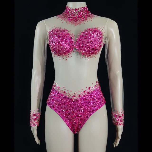 Body plateado brillante con diamantes de imitación para mujer, leotardo de  baile Sexy, traje de club nocturno, ropa de escenario para cantante