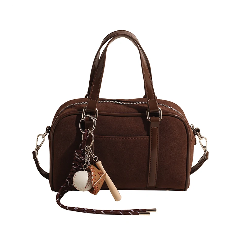 Suede Boston Bag Adjustable Strap for Women