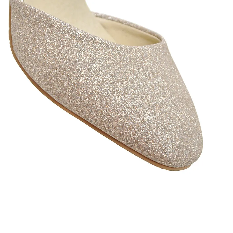 2025 أحذية بكعب سميك أنثى الترتر القماش الجنية الر...