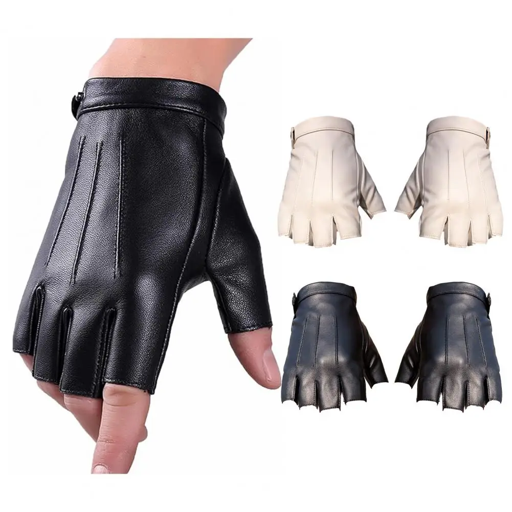 Cycling Gloves Faux Leather Gloves Half Fingers Waterproof Adjustable Wrist Driving Cycling Sports Halloween Gloves Women Men