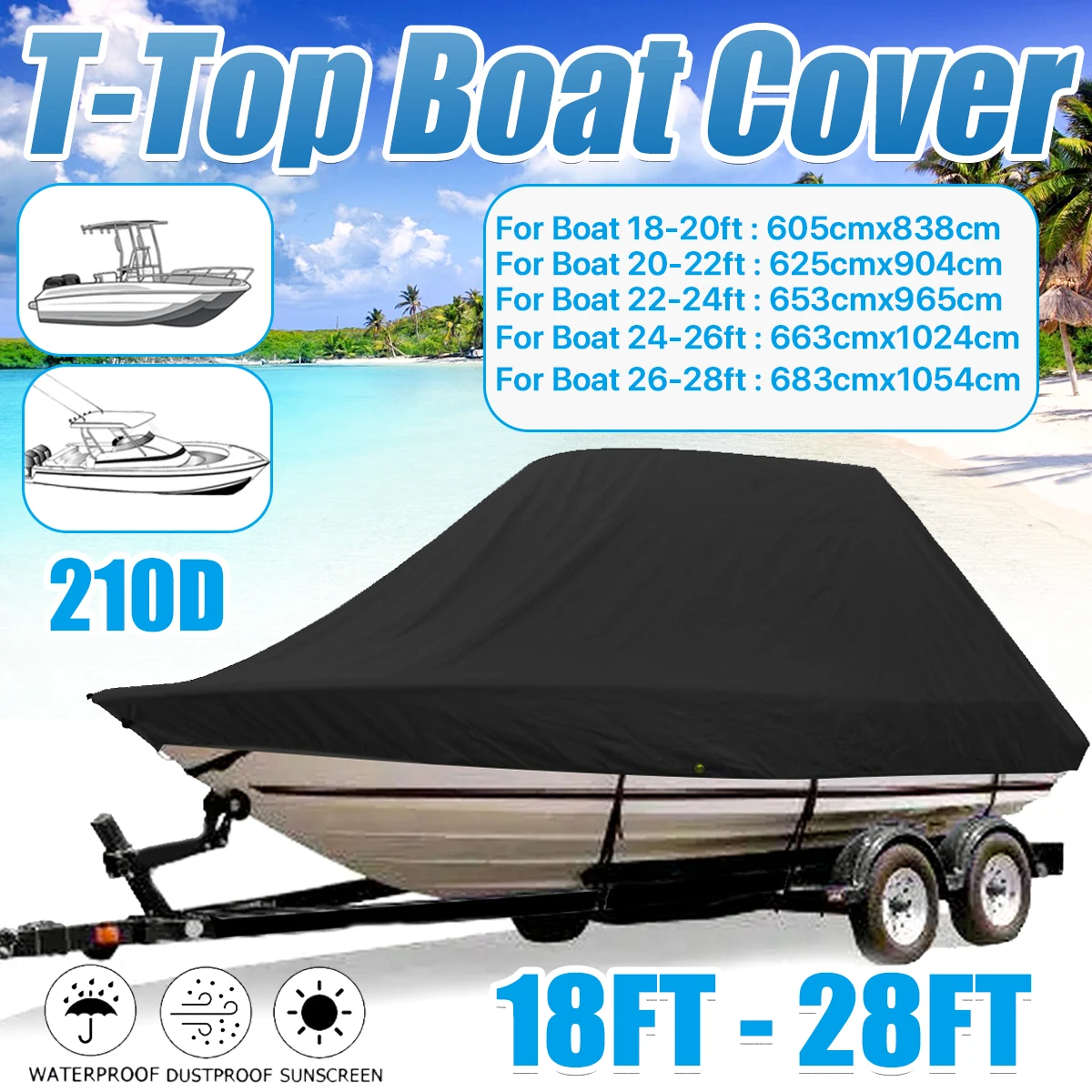 210D 18-28Ft Yacht Boat Cover Barco Boat Cover Winter Snow Cover Waterproof Sunshade Heavy Duty Trailer Marine Cover 12v 5kw diesel air heater diesel parking heater muffler for rv snow plow motorhome trailer