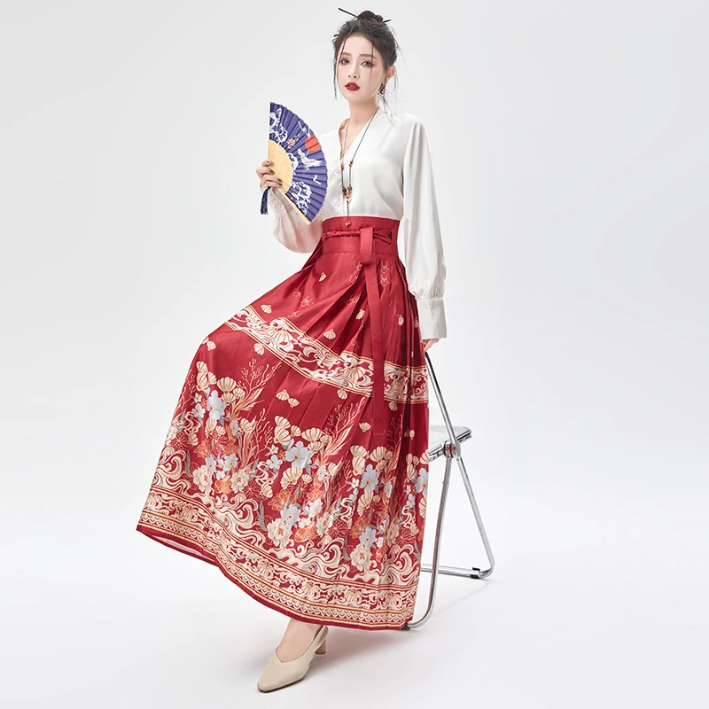 

Miiiix New Chinese Style Horse Face Skirt 2024 Women's Spring/summer One Piece Hanfu Skirt with Crotch Covering and Pleats