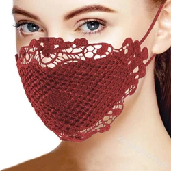 Elegant Black Lace Embroidered Reusable Cosplay Face Mask (Wine red)
