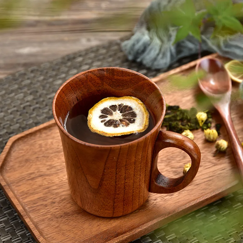 Wooden Insulated Tea Cup With Handle, Solid Wood Coffee Cup, Tea Cup,  Jujube Wood Flat Bottom Coffee Cup - Temu