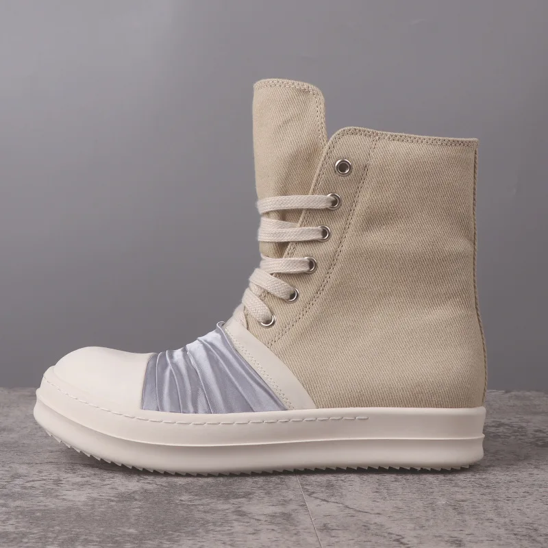 

Ankle Boot Spring Autumn 2023 New Round Toe Elevated Sole Unique Silk pleats Design Neutral Shoes Youth Trend Straight Boots