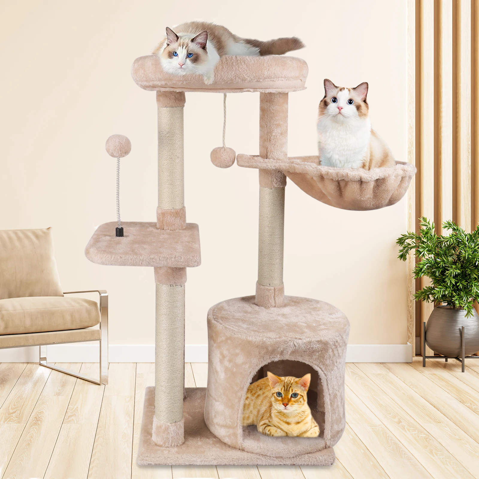 Torre de escalada de varios niveles para gatos, árbol para rascar, juguete para gatos con muebles para el hogar, entretenimiento