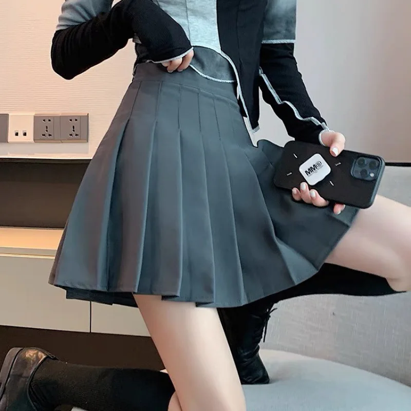 Women Slim Solid Color Pleated Short Skirt female mini skirts College Style High waisted A line