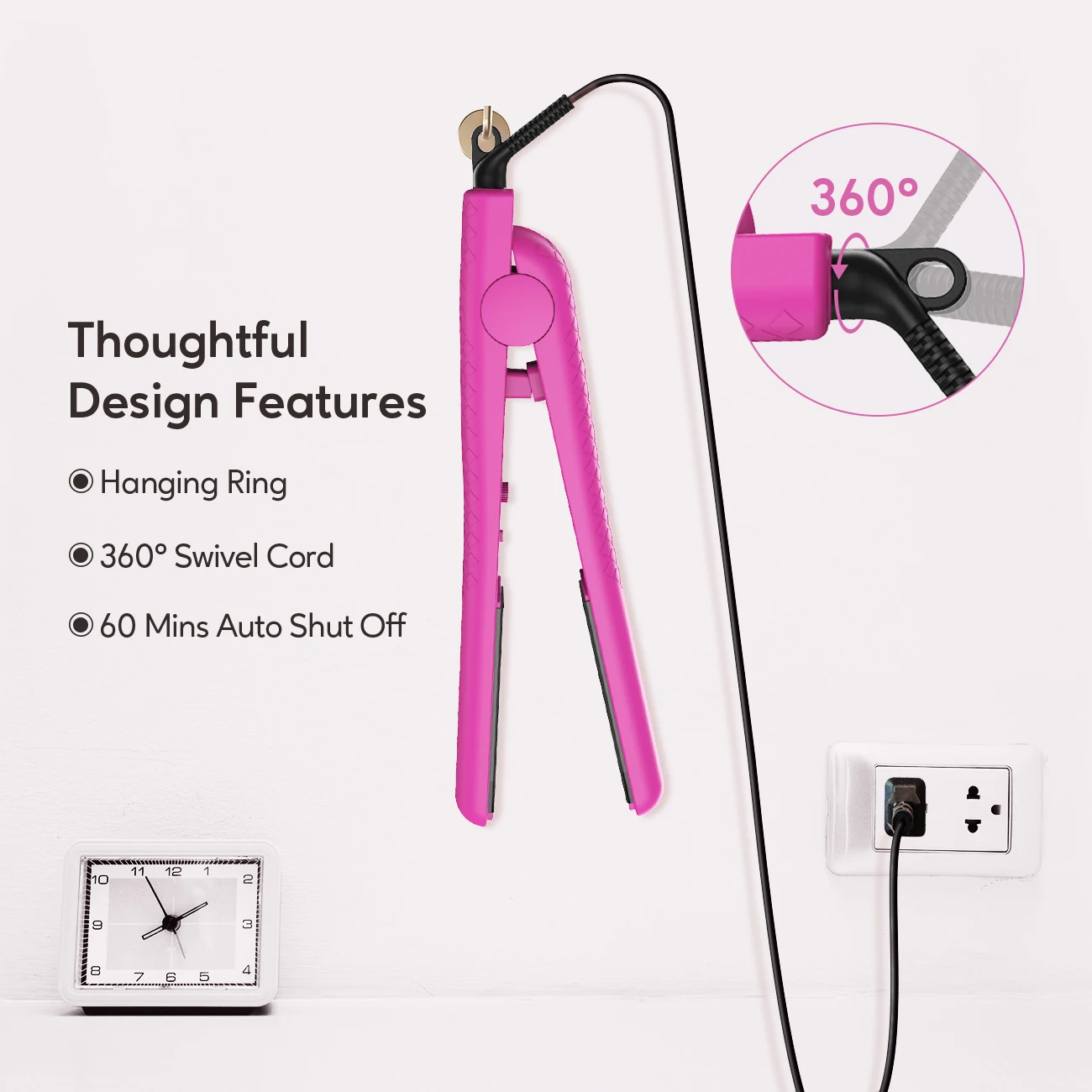 KIPOZI 1 Inch Hair Straightener Ceramic Flat Iron Adjustable Temp Straightens and Curls,180-450℉ Dual Voltage, Hot Pink 5