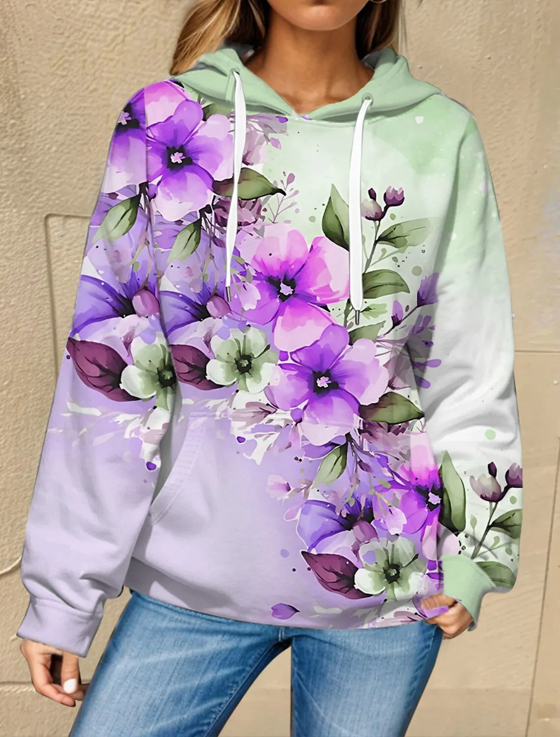 

Floral Elements Women's Hooded Pocket Sweater 2023 Autumn New Women's Top Plus Size Comfortable Casual Versatile Sweatshirt