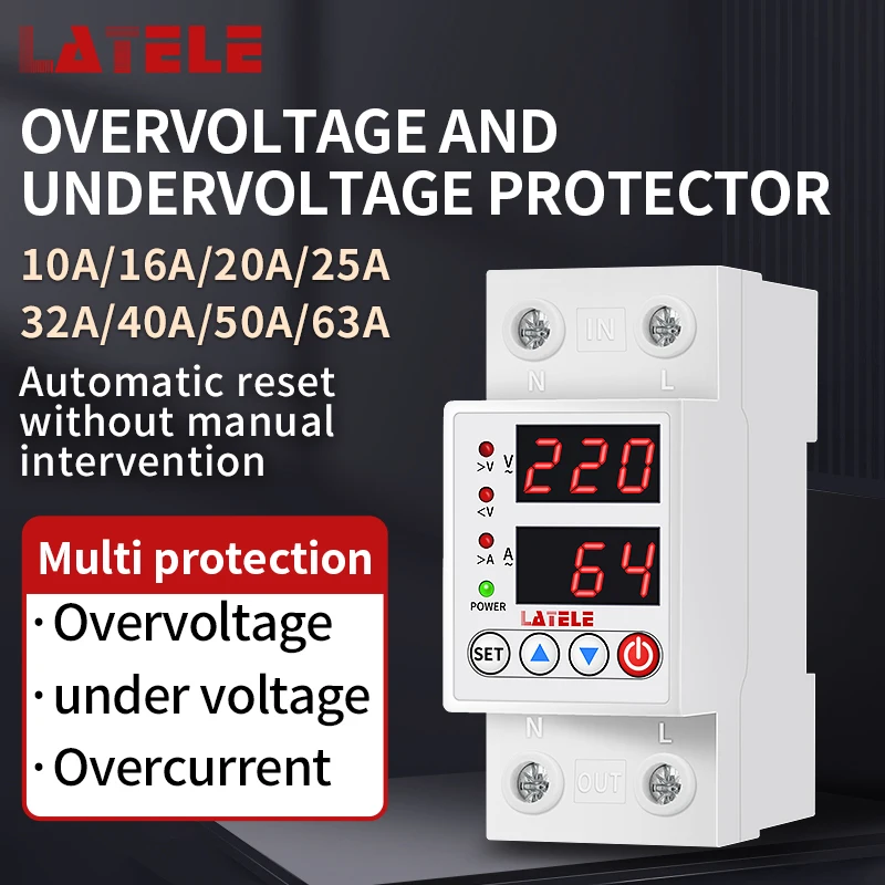 

Self resetting overvoltage and undervoltage protector switch, household voltage undervoltage overvoltage overload current limiti