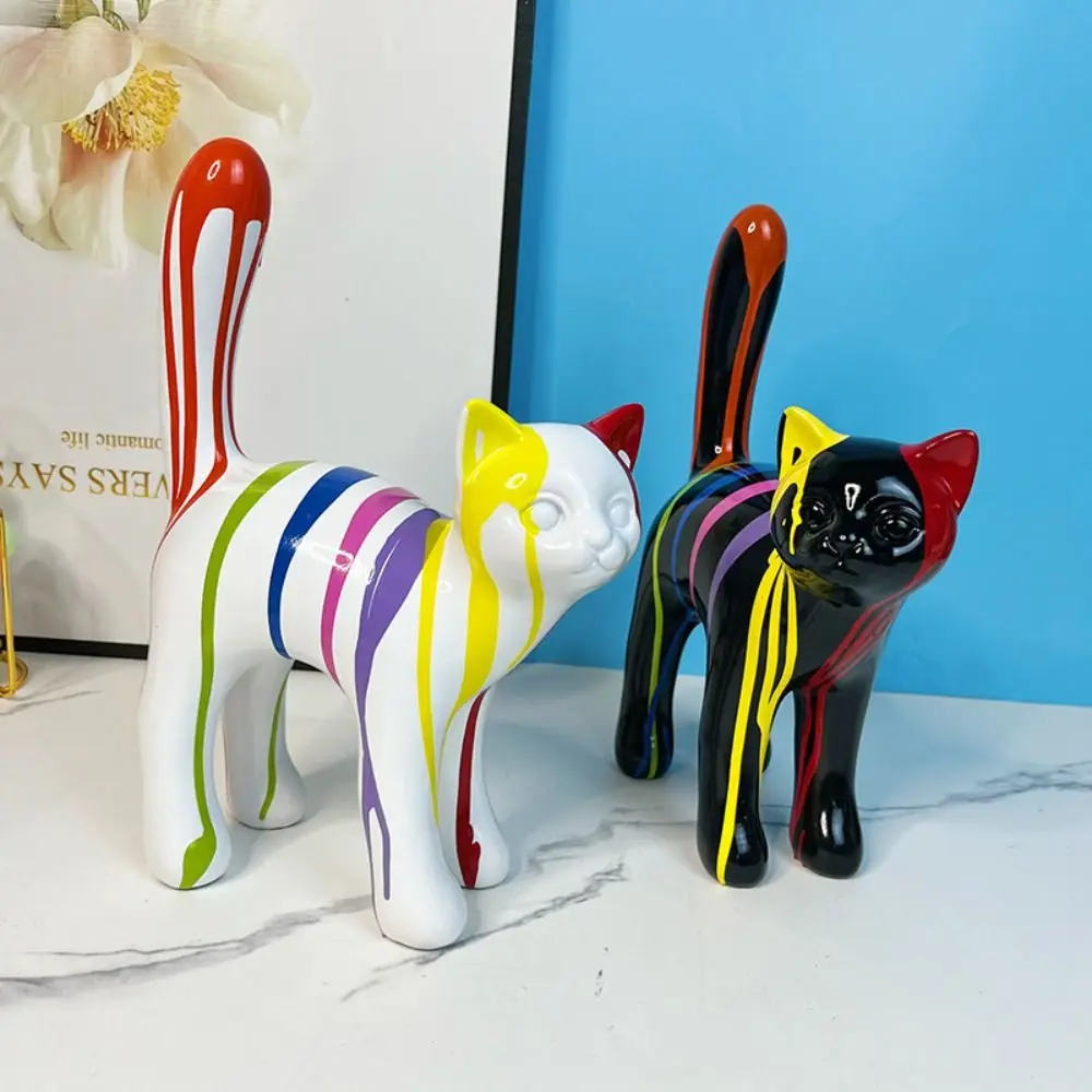 

Splash Art Walking Cat Statue Handmade Resin Crafts Painted Graffiti Cat Painted Graffiti Colorful Colorful Cat Figurine