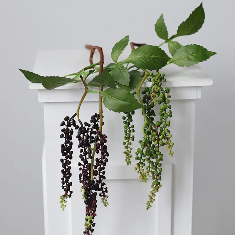 3 rami bacche artificiali lampone frutta selvatica con foglie piante di plastica accessori per composizioni floreali per matrimoni decorazioni per vasi per la casa  15