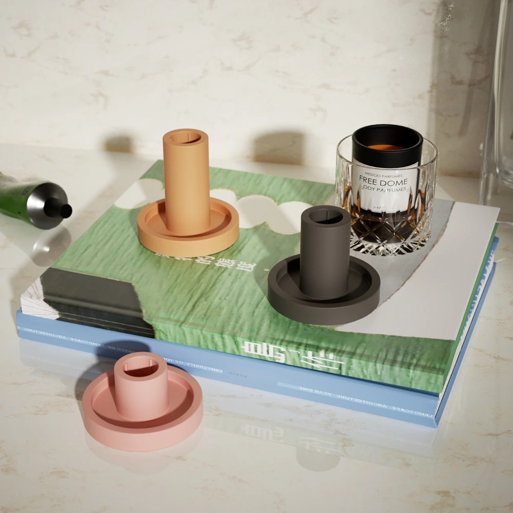 

Minimalist Cement Candle Holder Silicone Mold Concrete Taper Candlestick Holder Jesmonite Mould Home Dining Table Decorative
