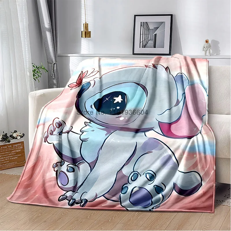 Blue Pink Floral Lilo Stitch Blanket Plush Flannel Decoration Throw TV  Blankets Bedspread for Children Summer Cover