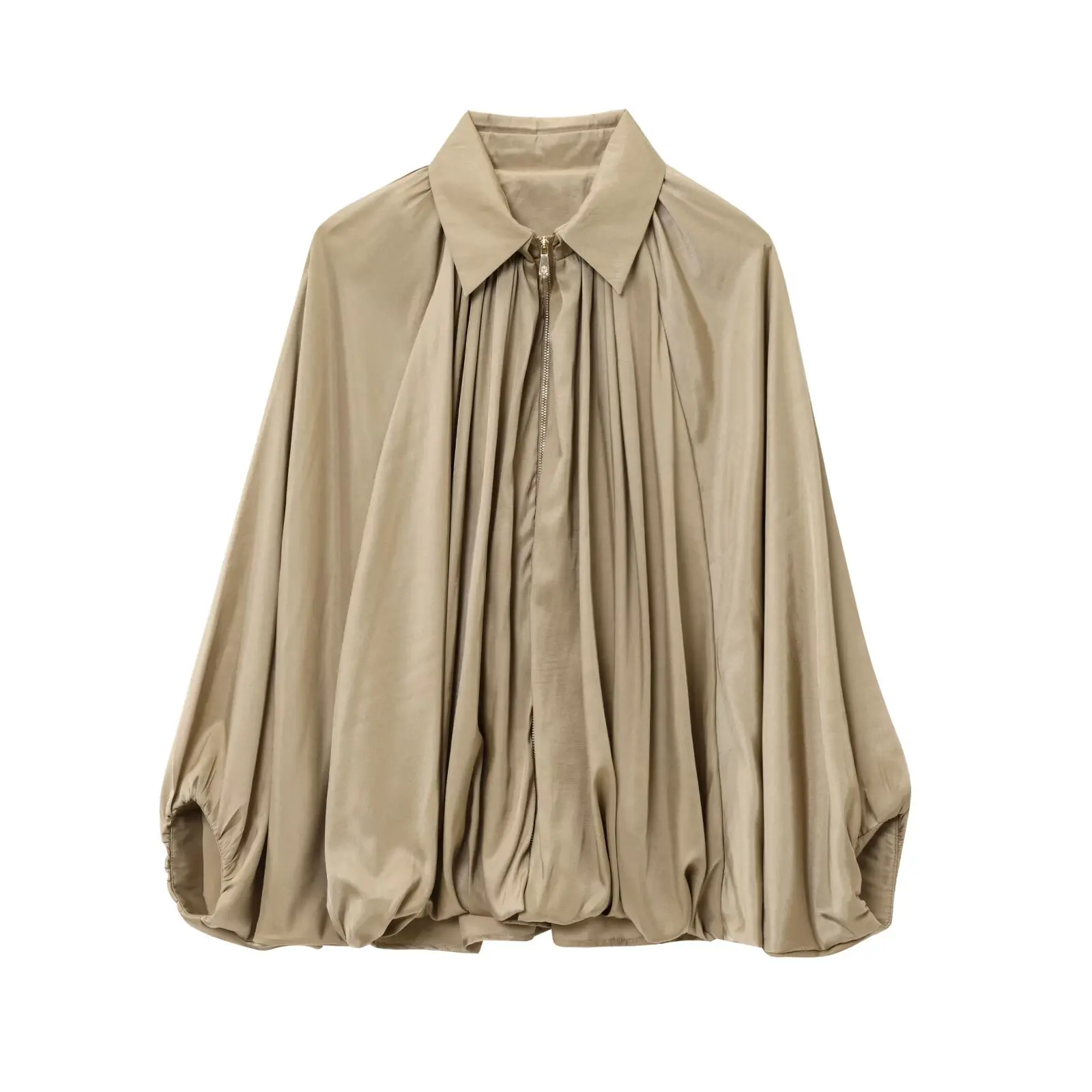 Khaki camel ver2 lapel zipper draped pleats