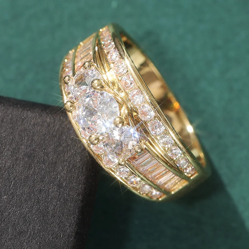 Gorgeous Three-Row Inlaid Synthetic Zirconia Engagement Ring for Women Fashion Sparkling Anniversary Wedding Jewelry Accessories - 3