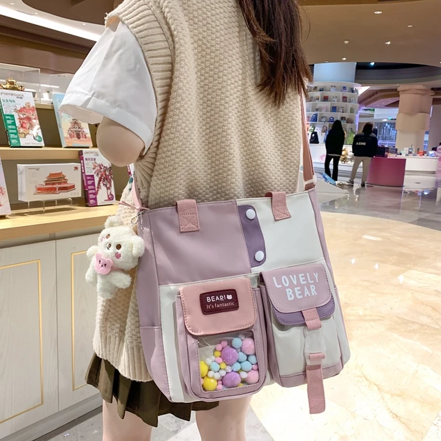 Girls Cute Messenger Bag Fashion Casual Canvas Bag Korean Version Handbag  Kawaii Women's Crossbody Bags with Pendant Satchel Bag - AliExpress