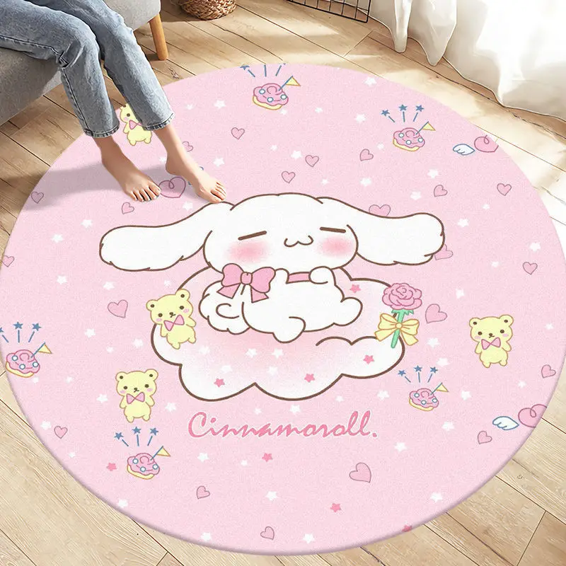 80-160cm Anime Sanrio Cinnamoroll Round Carpet Bedside Blanket Bedroom Doormat Non-slip Floor Mat Home Living Room Decor Rug 4