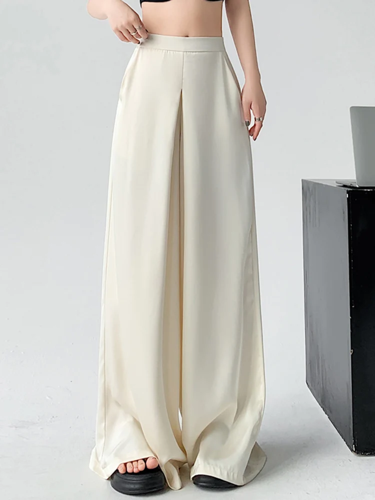 Summer Pure Color Fashion Office Ladies Female Suit Pants New High Waist Chic Full Length Street Simple Casual Loose Women Pants