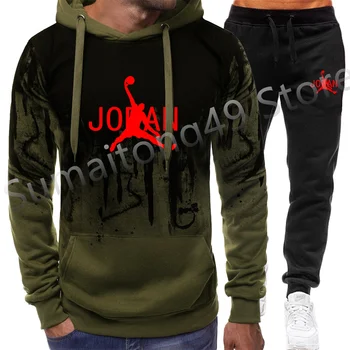 Alternative view of Men's Sweatshirt Suit Splash Ink Letter Printed Hoodies+ Sweatpants Set Jogging Trouser Casual Sport Streetwear Women Clothes
