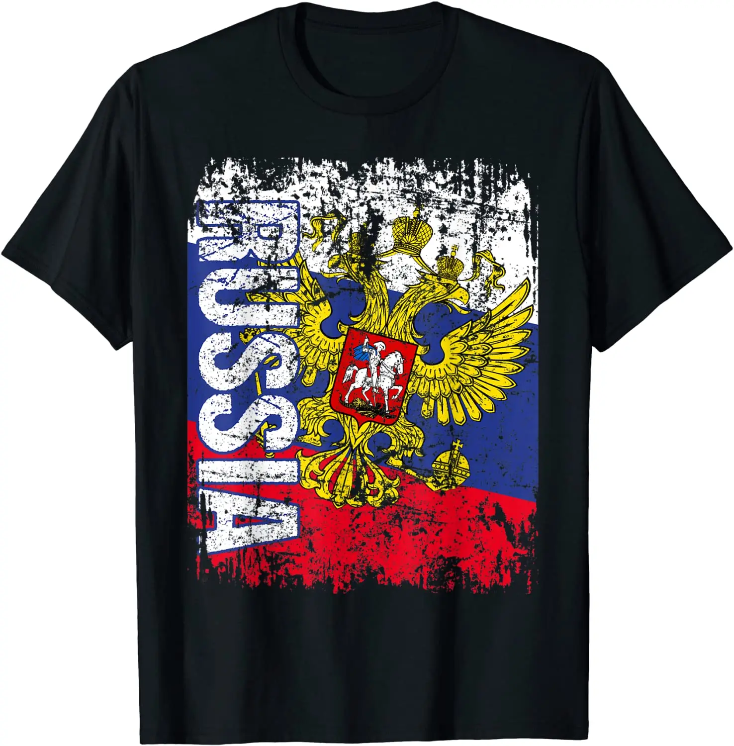 

Distressed Russian Flag Double-headed Eagle Badge T-Shirt Short Sleeve Casual 100% Cotton O-Neck Summer Mens T-shirt Size S-3XL