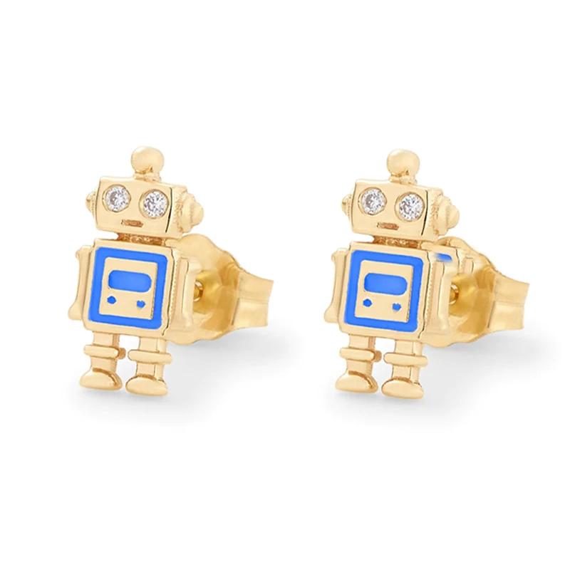 

Pendientes Plata 925 Sterling Silver Earrings Cute INS INS Robot Colored Enamel Stud Earring For Women Modern Jewelry