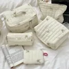 Quilted Embroidery Women's Cosmetic Bag Soft Cotton Fabric Ladies Make Up Case Storage Handbags College Girls Stationery Bags 2