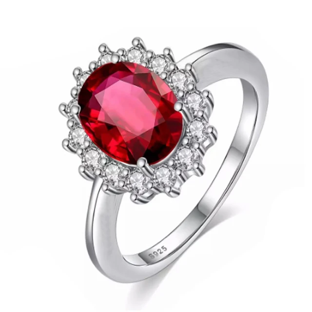 With Certificate Original 18K White Gold Color Ring Luxury 2.0ct Lab Diamond Wedding Bands Bride Women anillos de plata ley 925 R345Red