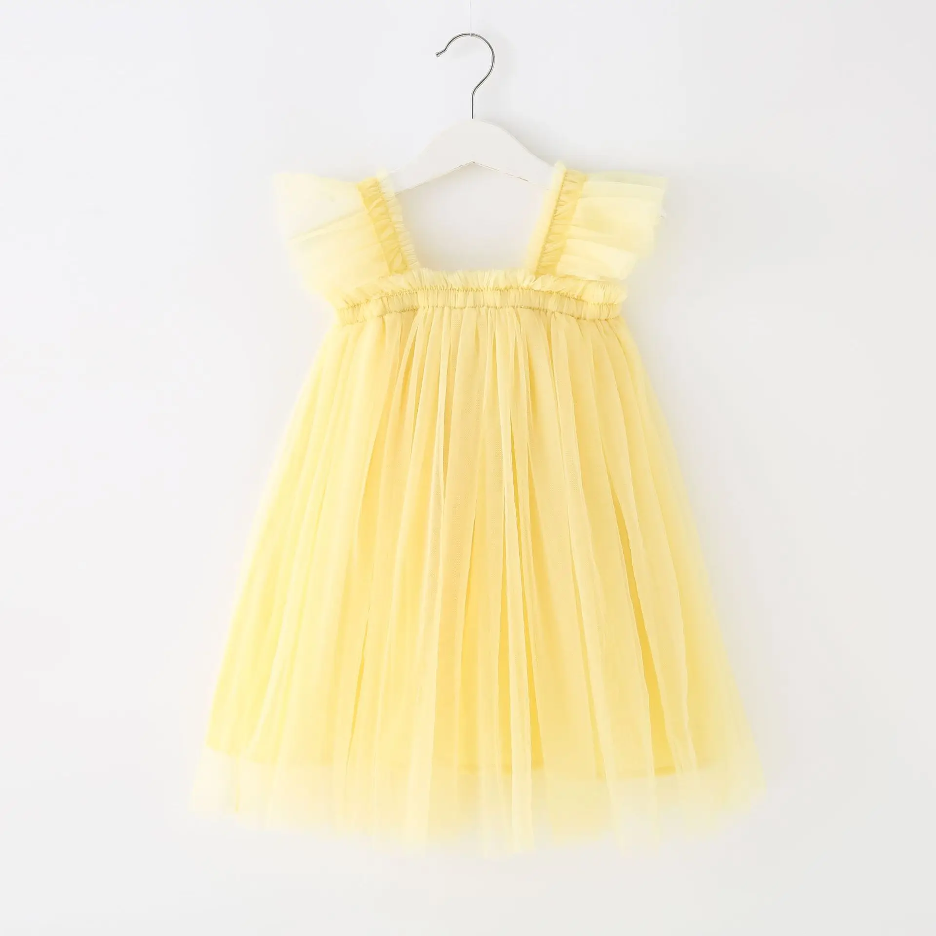 Summer Baby Girl Dress girls dress baby girl dress Solid Color Flying Sleeves Mesh Slings Cute Princess Ball Gown Skirt