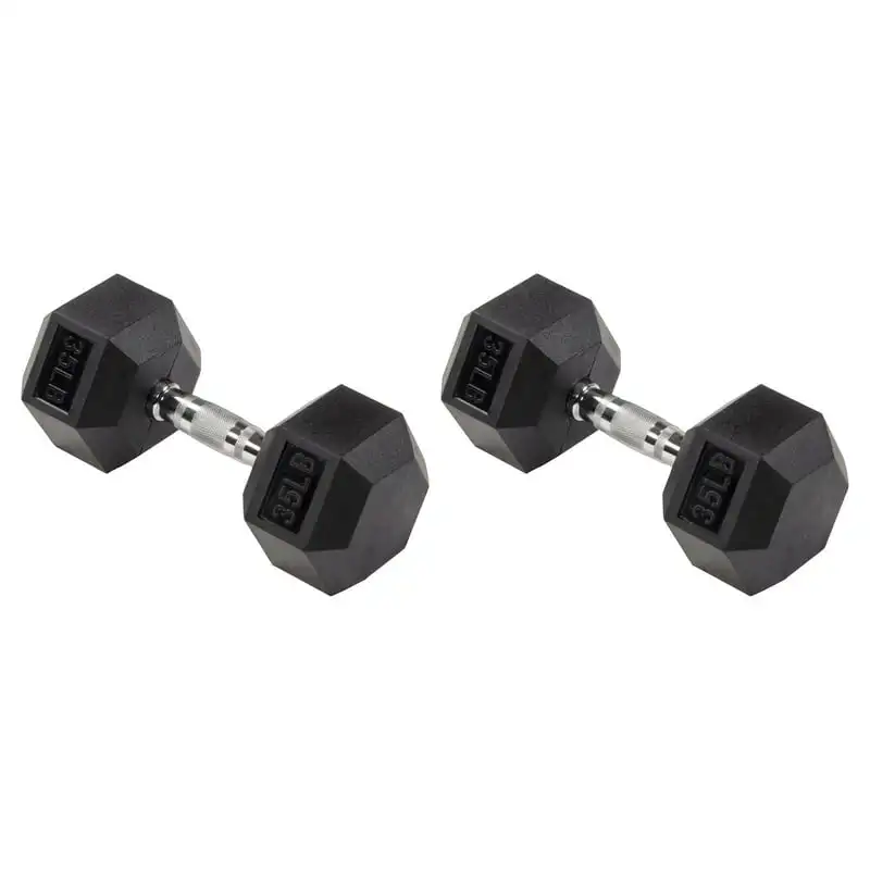 

(2 pack) Rubber Encased Hex Dumbbell, 35LBs, Single