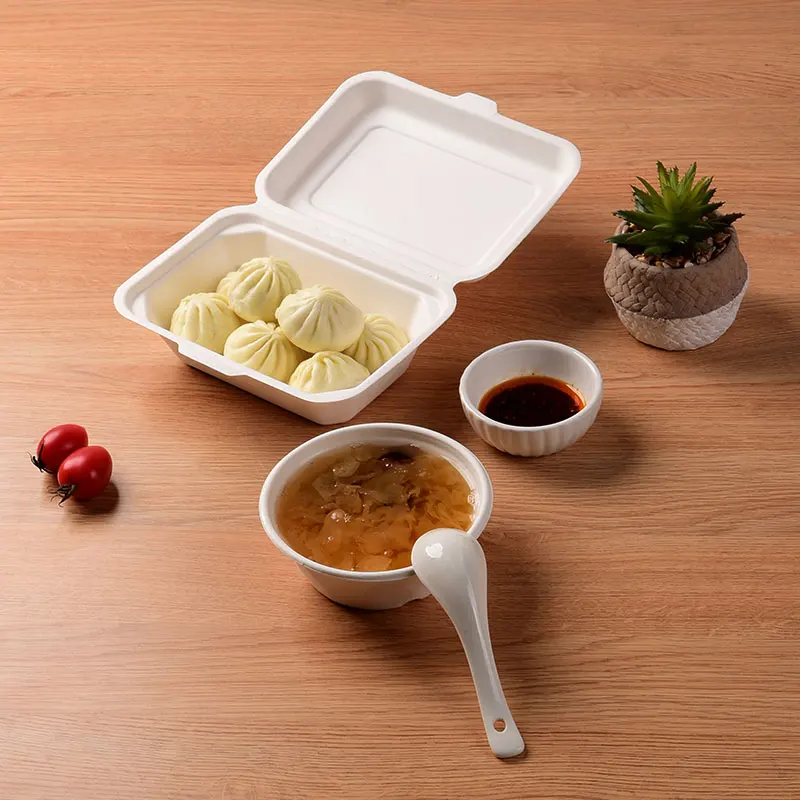 50pcs Disposable Paper Pulp Fast Food Box Dessert Cake Rice Biodegradable Bento Boxex Food Grade Takeaway Packaging Box with Lid