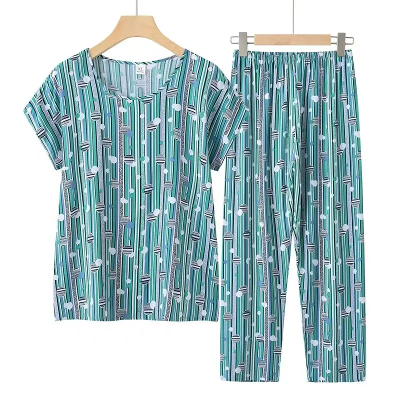 Grandma Two-Piece Set Sleepwear Pijama Feminino Short Sleeve Cotton Summer Women Pajama Set Big Size Multicolor Home Clothes 4XL