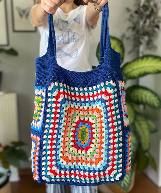 Buy White Blue Crochet Bag / Granny Square Bag / Knitted Women