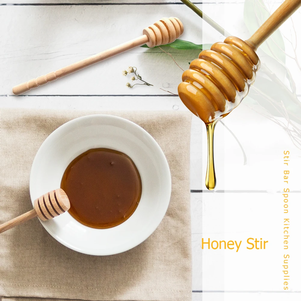 Wooden Spoon 1-5PCS Honey Dipper Stick Long Handle Wood Honey Mixer Stir Practical Bar Spoon 8.4cm/16cm Mixing Stick Kitchen Tools