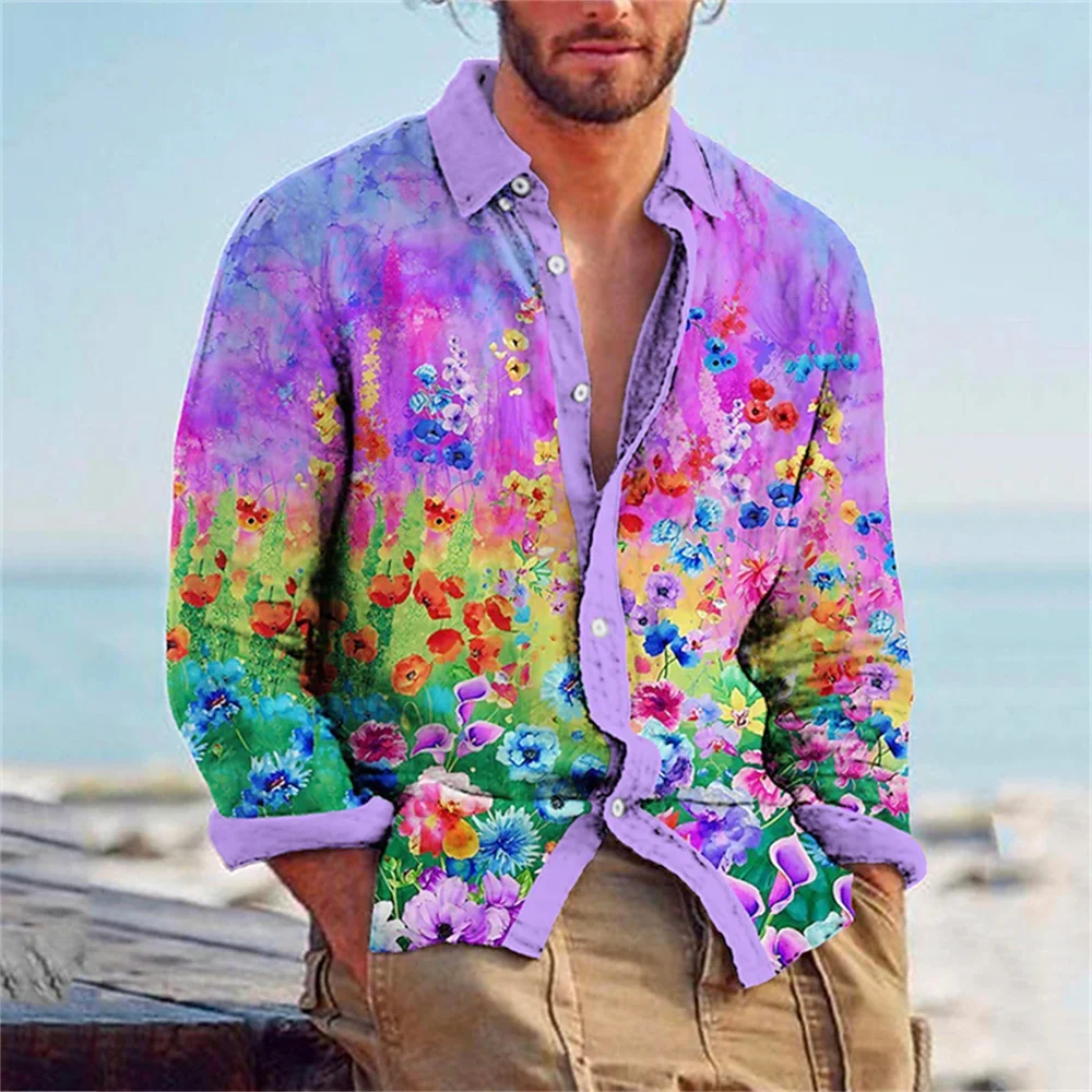 2023 Fashion Men's Shirt New Polo Collar Creative Flower Print Pattern Street Spring/Summer Men's Street Top Plus Size