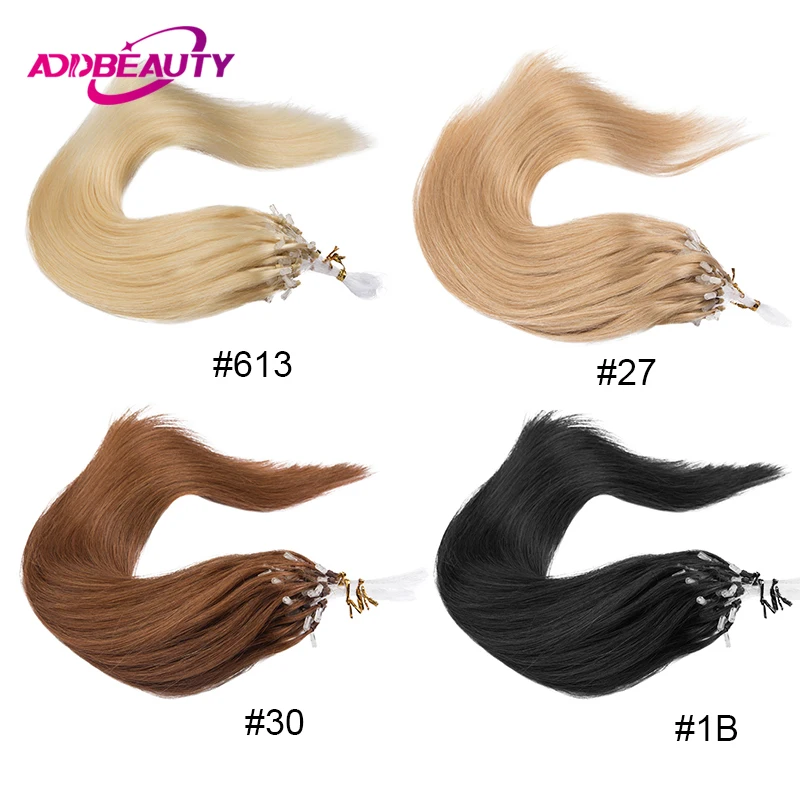 Loop Micro Ring Hair Extensions Addbeauty Straght Micro Beads Human Hair Extension Invisible Fishing Line for Women Natural