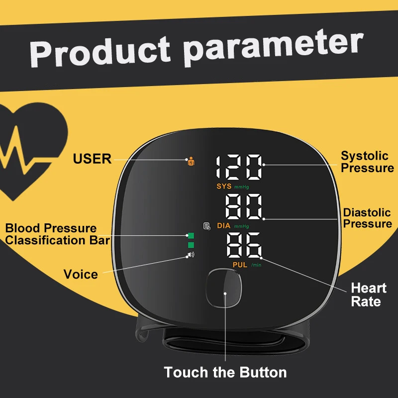 LED Rechargeable Wrist Blood Pressure Monitor English Voice Broadcast Tonometer BP Monitor
