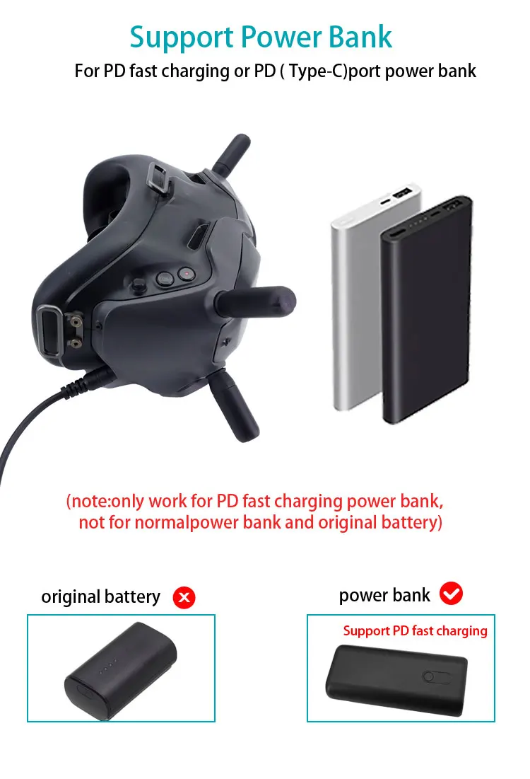 PD Fast Charger Power Bank Cable for DJI FPV/Avata Goggles 2 Glasses Power Supply Charging Cable for DJI Googles V2 Accessories Drone Goggles Accessories