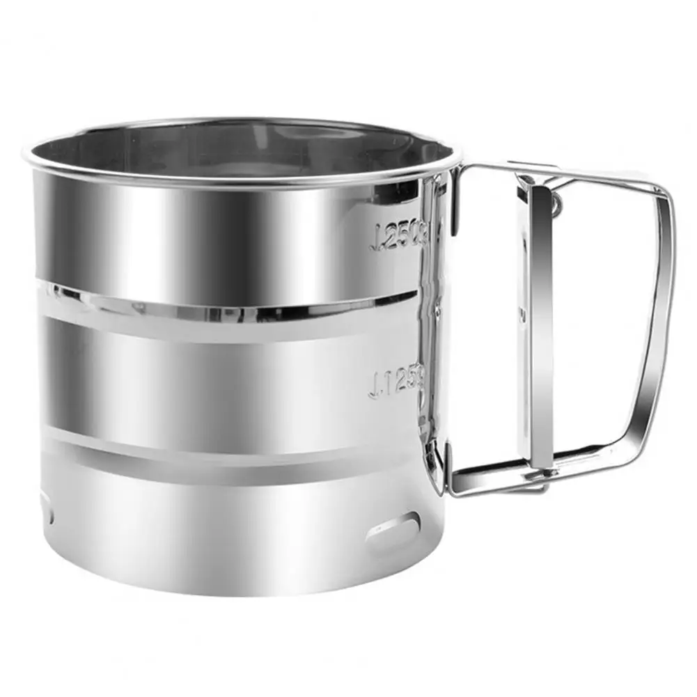 Setaccio Per Farina A Doppio Strato In Acciaio Inox Con Maniglia Premuta - Colino Manuale Per Pasticceria (14x14x10.5 Cm)