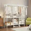 67×65×13.7 in Spacious Triple - Row Black/White Metal Clothes Rack, with Shoe & Accessory Space, Made of Durable Plastic 4