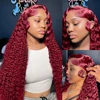 40 Inch 99j Burgundy 13x6 Hd Lace Frontal Human Hair Wig Red Colored Remy Wig 13x4 Transparent Lace Curly Deep Wave Frontal Wig 4