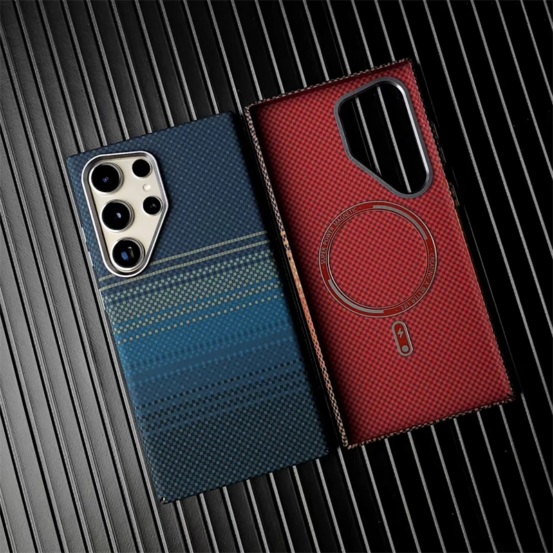 Luxury Carbon Fiber Texture MagSafe Case For Samsung Galaxy S25 S24 S23 Ultra Plus Wireless Charging Alloy Lens Shockproof Cover 4