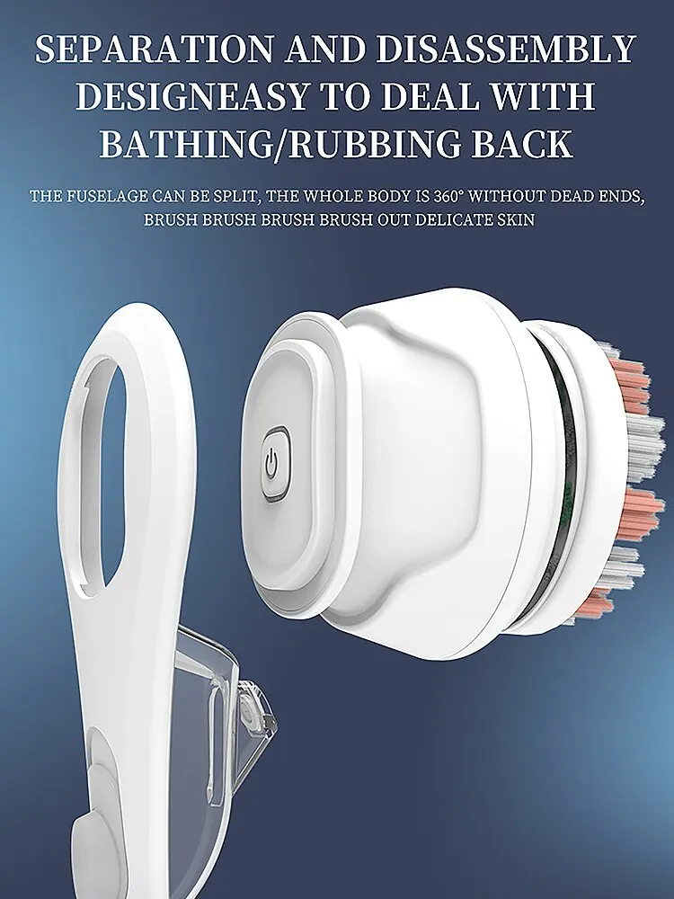 KEMEI Electric Body Brush Rechargeable Back Washer for Shower Long Handle Exfoliating Rotating Scrubber for Shower Bathing
