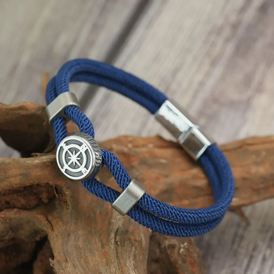 Nautical Compass Men String Bracelet with Magnet Buckle