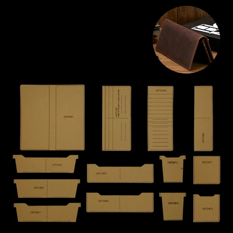 YOMDID 13PCS Long Folding Wallet Making Kraft Paper Stencil DIY Leather Plate Mold Handmade Wallet Making Supplies