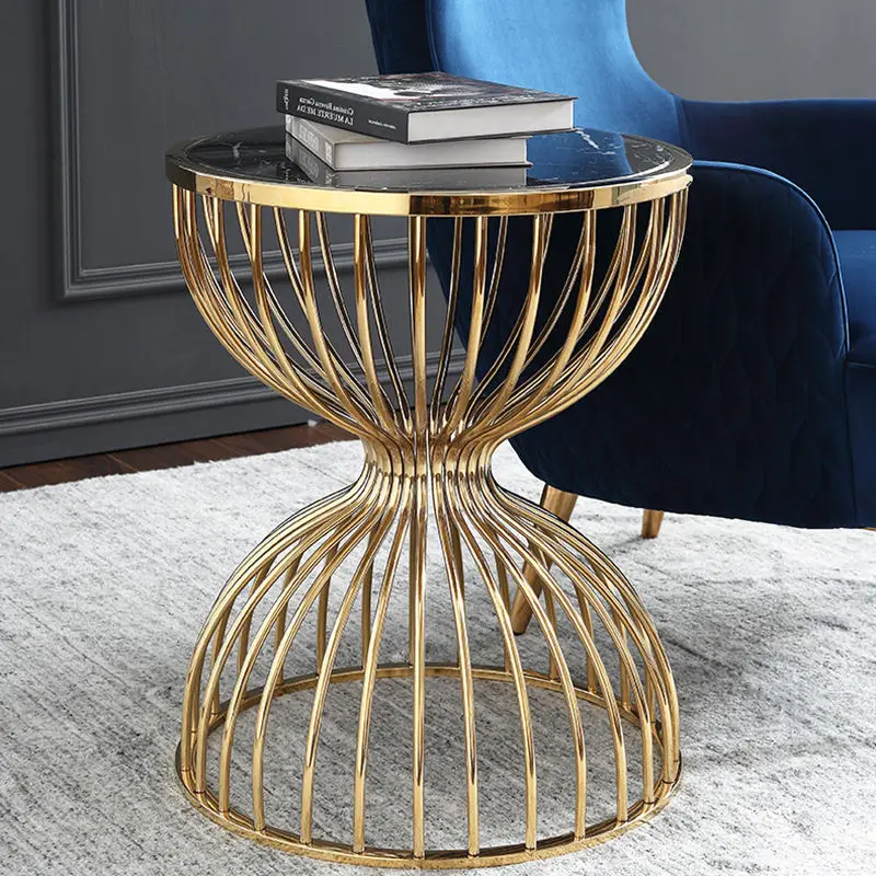 Natürliche marmor kaffee tabelle kreative sanduhr-shaped gold edelstahl wohnzimmer schlafzimmer seite tisch muebles ende tabellen