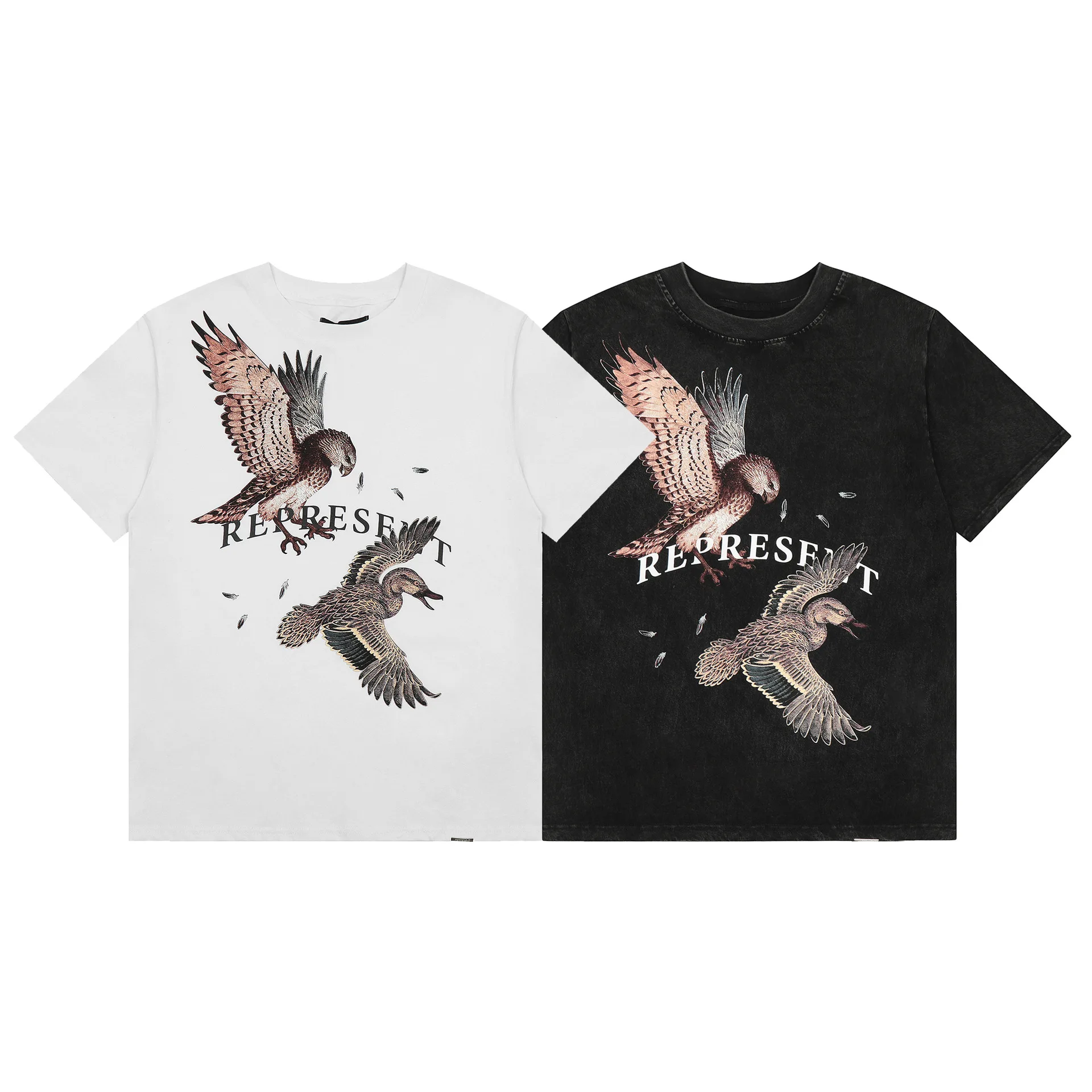 

Summer Fashion New Men's Short-Sleeved T-Shirt Street Trend Spread Wings Eagle Printing Casual Loose Simple Style Cotton Tops