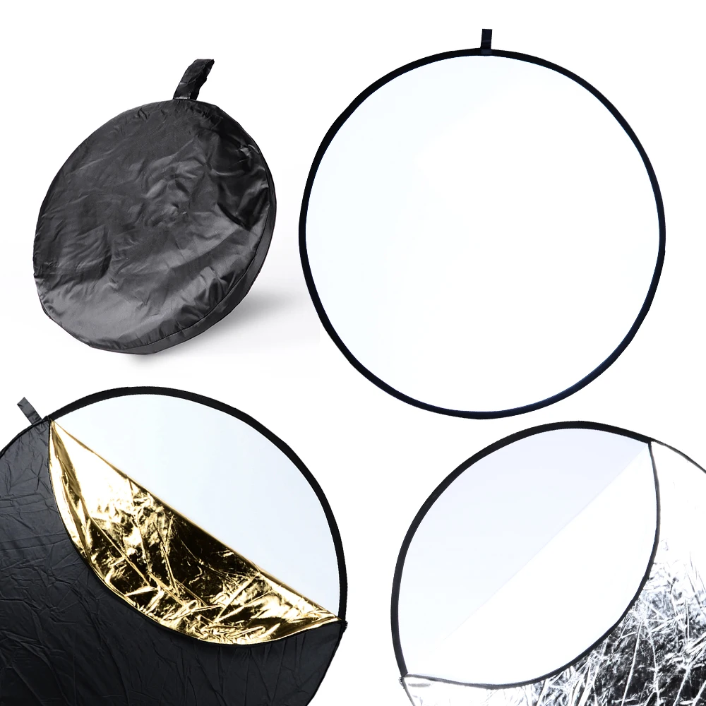 RF01 24" Reflector 2in1 30CM 60CM 80CM 110CM Silver White Gold Portable Collapsible Soft Light Round Photography for Studio 5in1 photography reflector