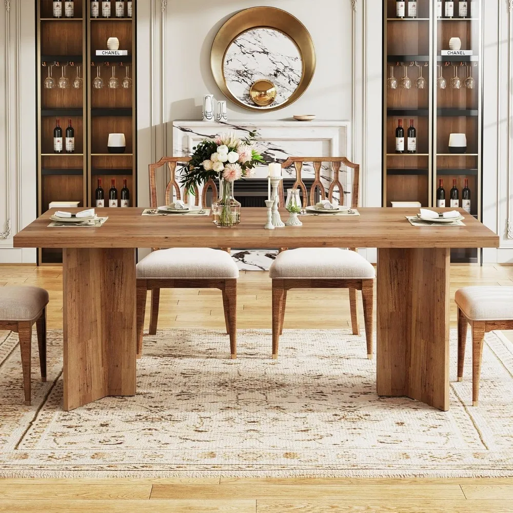 63-inch Dining Table for 4-6, Farmhouse Kitchen Table with Large Tabletop, Rectangular Dinner Eating Table for Dining Room 3